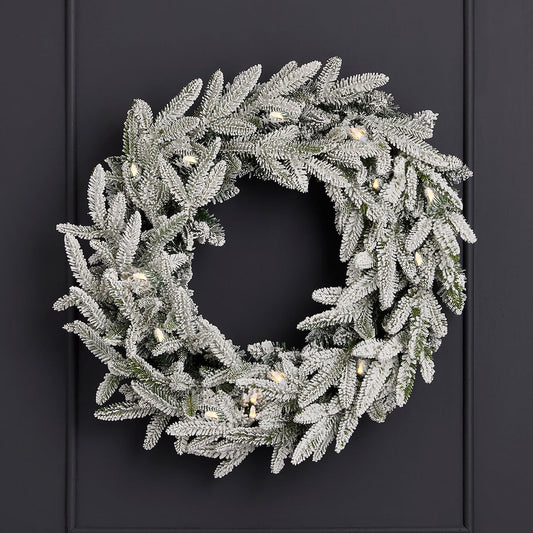 24'' Pre-Lit Flocked Frasier Fir Wreath