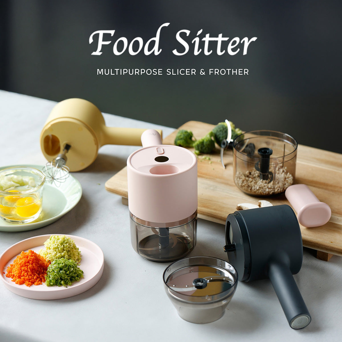 3-in-1 Cordless Food Chopper, Slicer & Frother