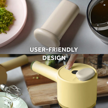 3-in-1 Cordless Food Chopper, Slicer & Frother