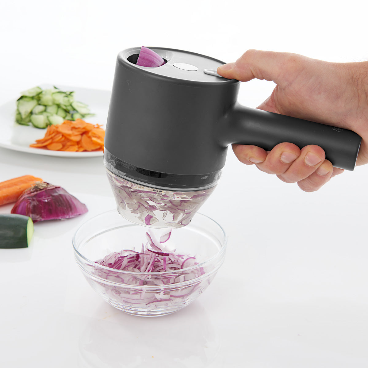 3-in-1 Cordless Food Chopper, Slicer & Frother
