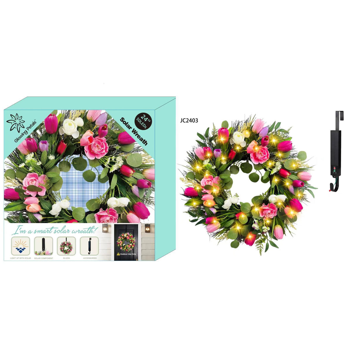 Solar LED Floral Wreath - 8 Designs