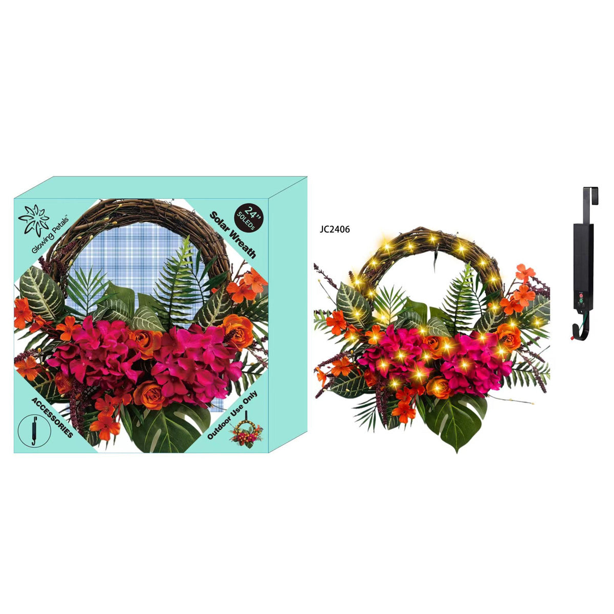 Solar LED Floral Wreath - 8 Designs