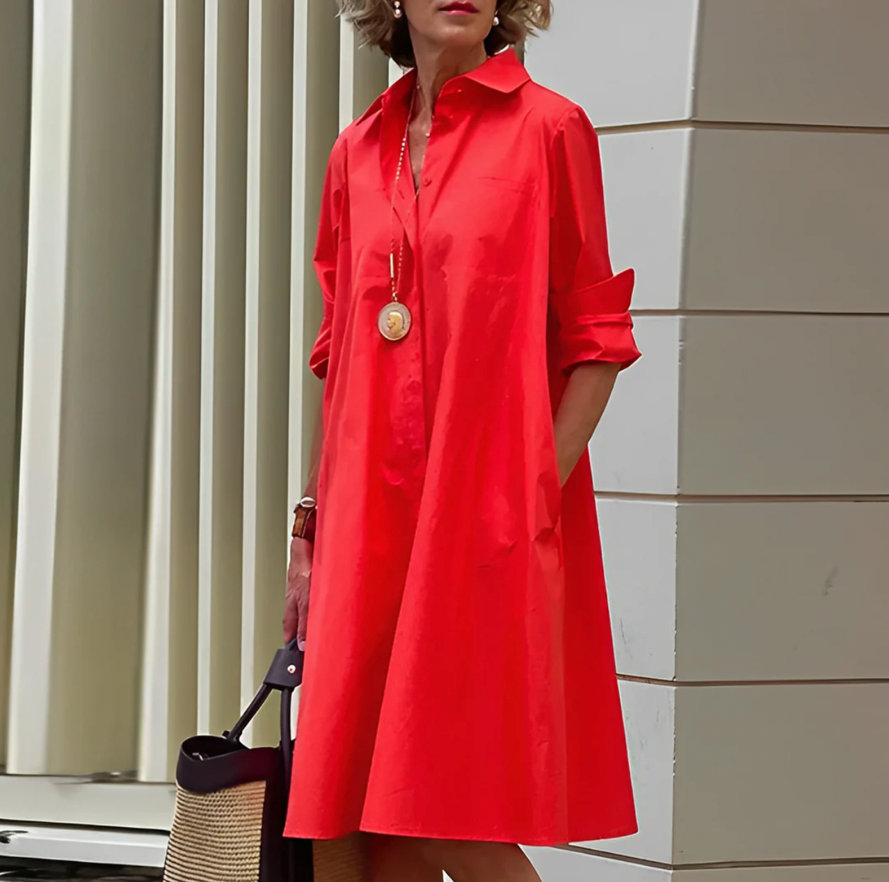 3/4-Sleeve Polo Dress, A-Line Spring Style