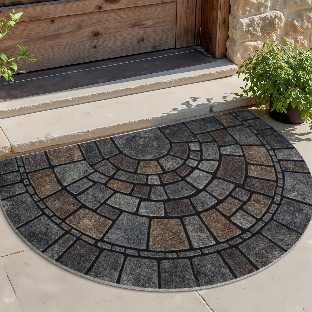 Cobblestone Mosaic Half-Circle Door Mat