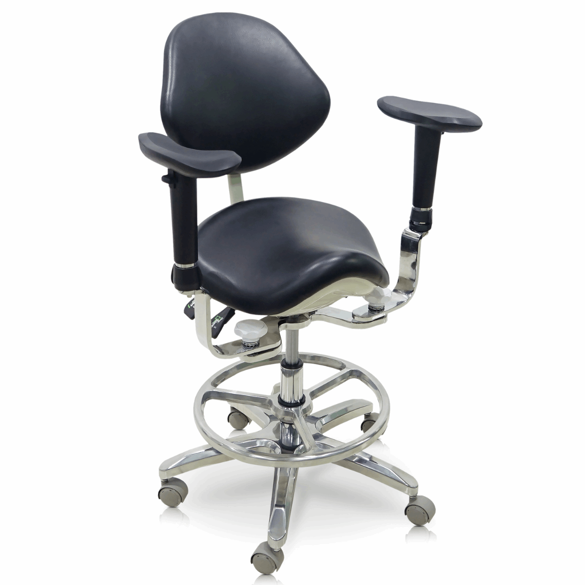 Saddle Style Dental Assistant Stool with Swing-out Armrests/Elbow Supports