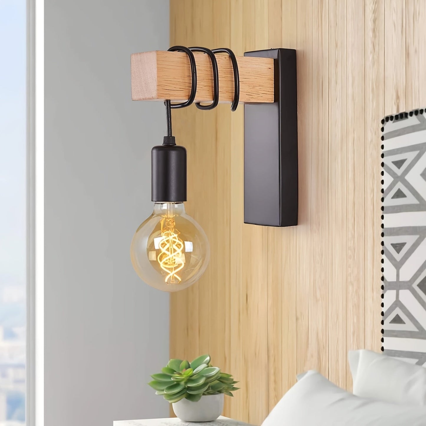 Industrial Wood & Metal Wall Sconce, E27