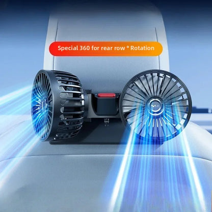 Dual-Head USB Car Cooling Fan, 3-Speed