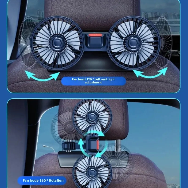 Dual-Head USB Car Cooling Fan, 3-Speed