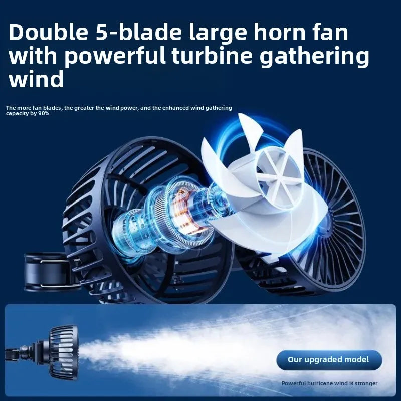 Dual-Head USB Car Cooling Fan, 3-Speed