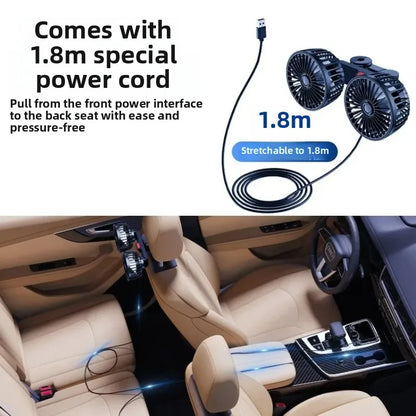 Dual-Head USB Car Cooling Fan, 3-Speed