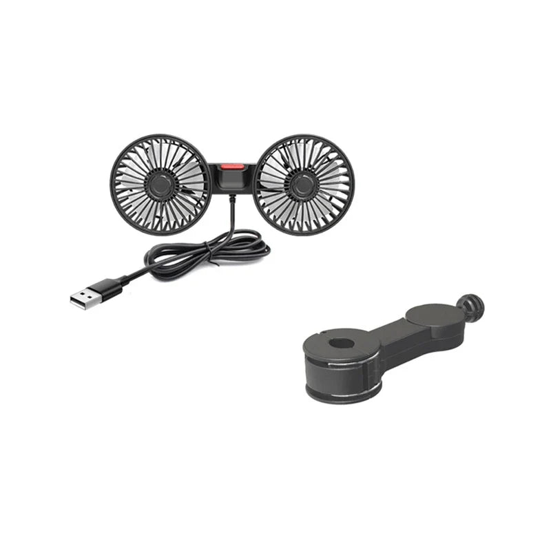 Dual-Head USB Car Cooling Fan, 3-Speed