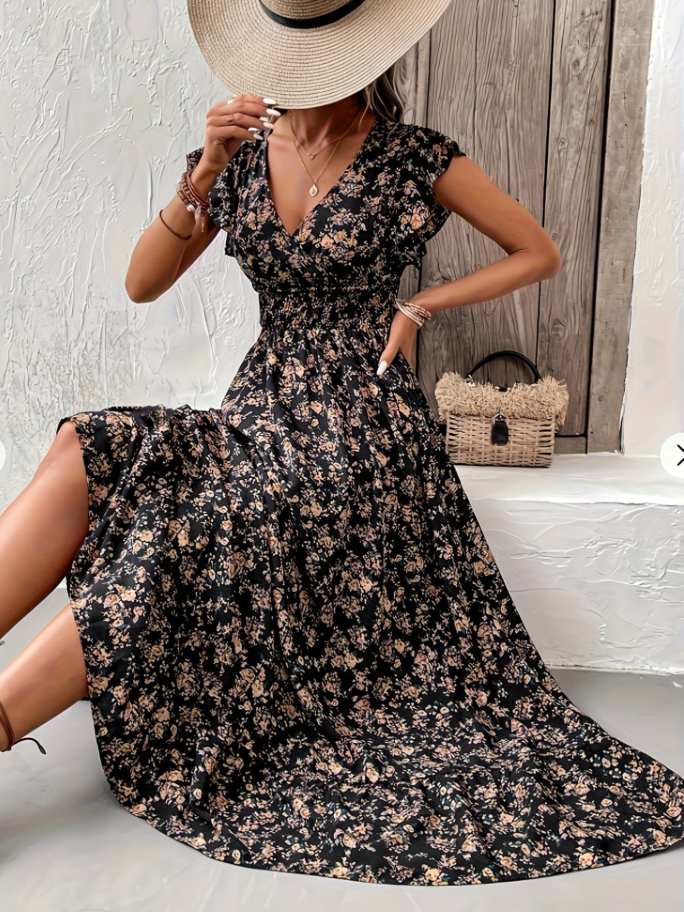 Ruffle-Sleeve A-Line Dress, Elastic Waist
