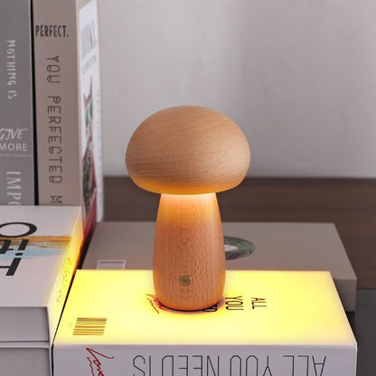 Cordless Wood Mushroom Lamp, Bedside Glow