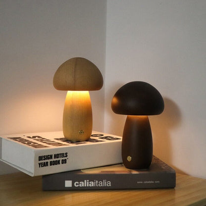 Cordless Wood Mushroom Lamp, Bedside Glow
