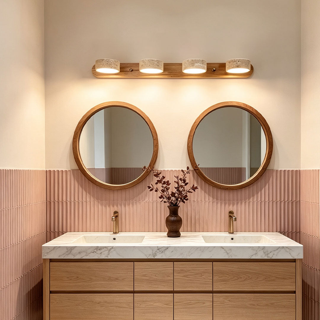 Ergové Japandi Vanity Light Bar Travertine Wall Mount