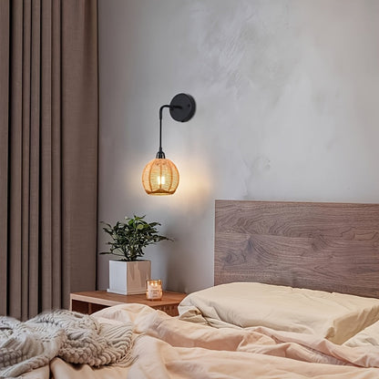 Rattan Wall Sconce with Adjustable Arm
