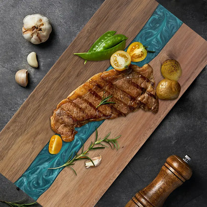 Acacia Wood Board with Blue Resin River