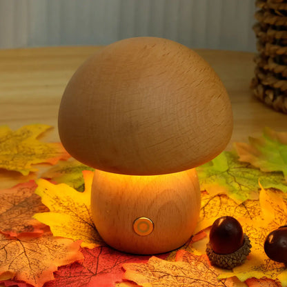 Cordless Wood Mushroom Lamp, Bedside Glow