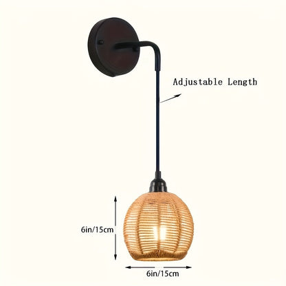 Rattan Wall Sconce with Adjustable Arm
