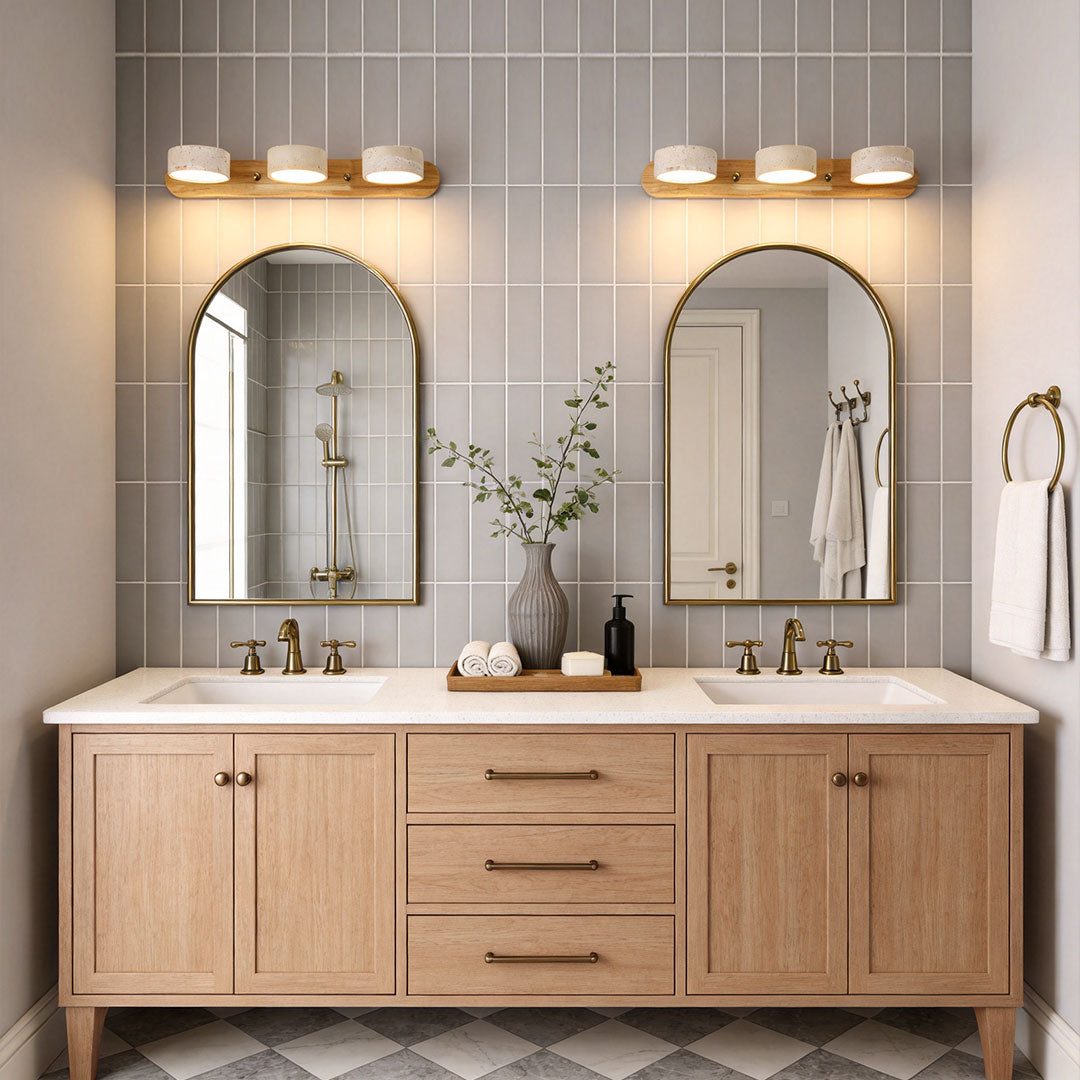 Ergové Japandi Vanity Light Bar Travertine Wall Mount
