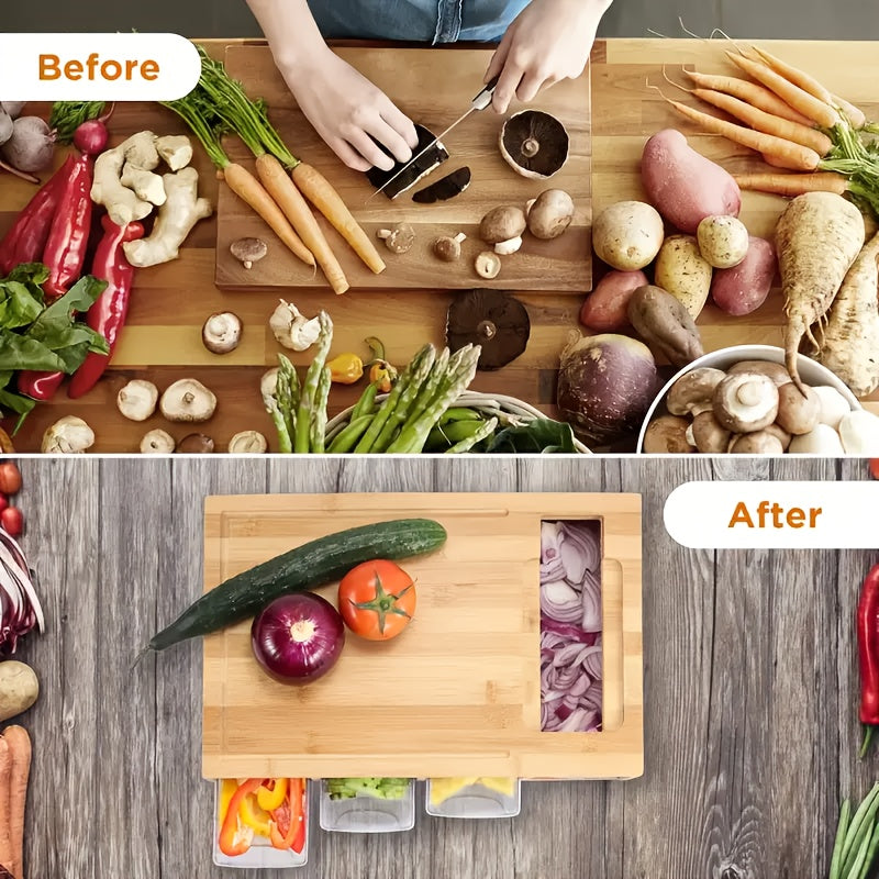 Bamboo Cutting Board with 4 Blades & Trays