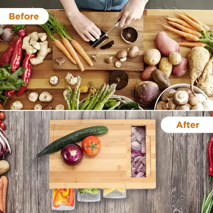 Bamboo Cutting Board with 4 Blades & Trays