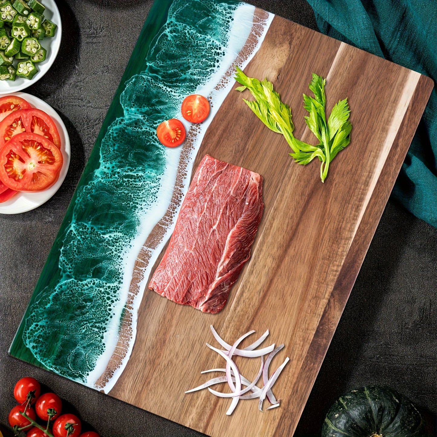 Acacia Wood Resin Wave Serving Board