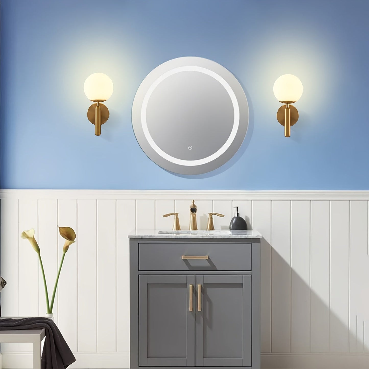 Frosted Glass Globe Wall Sconce, Metal