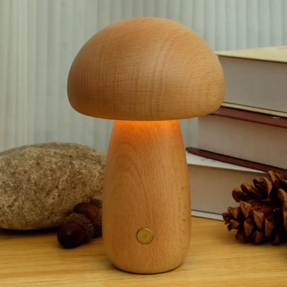 Cordless Wood Mushroom Lamp, Bedside Glow