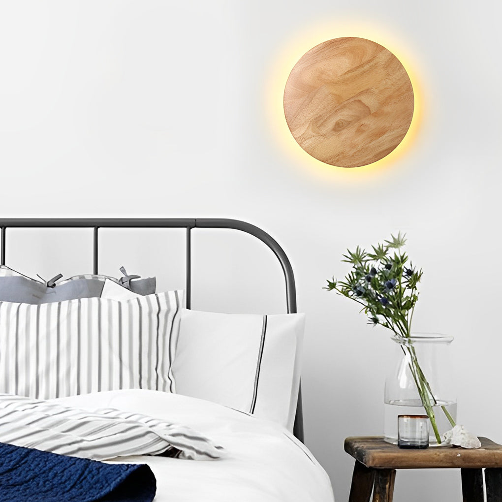 Ergové LED Wall Sconce Oak Wood and Iron Bedside Round or Oval