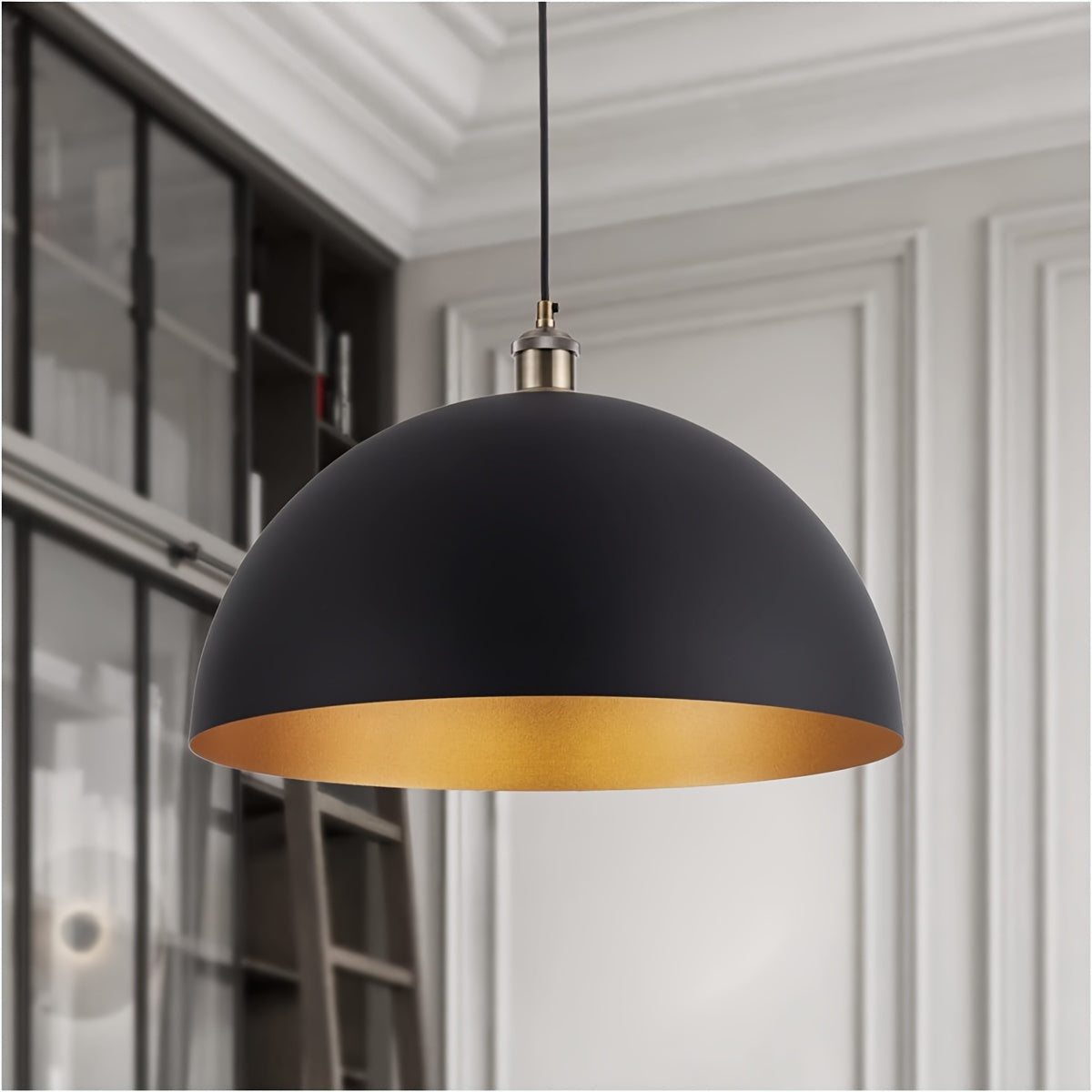 Industrial Black & Gold Dome Pendant