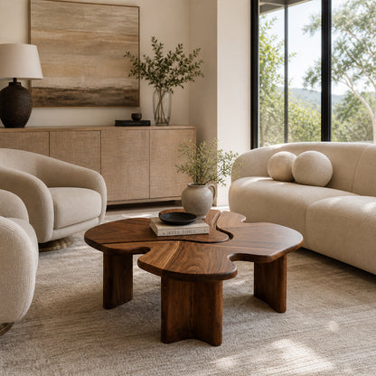Sculptural Four-Leaf Clover Walnut Coffee Table