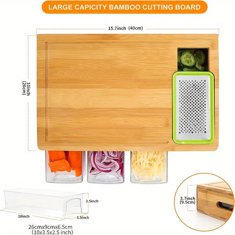 Bamboo Cutting Board with 4 Blades & Trays