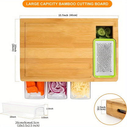 Bamboo Cutting Board with 4 Blades & Trays