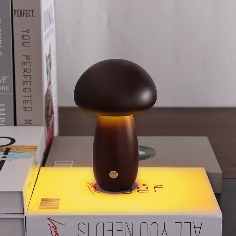 Cordless Wood Mushroom Lamp, Bedside Glow