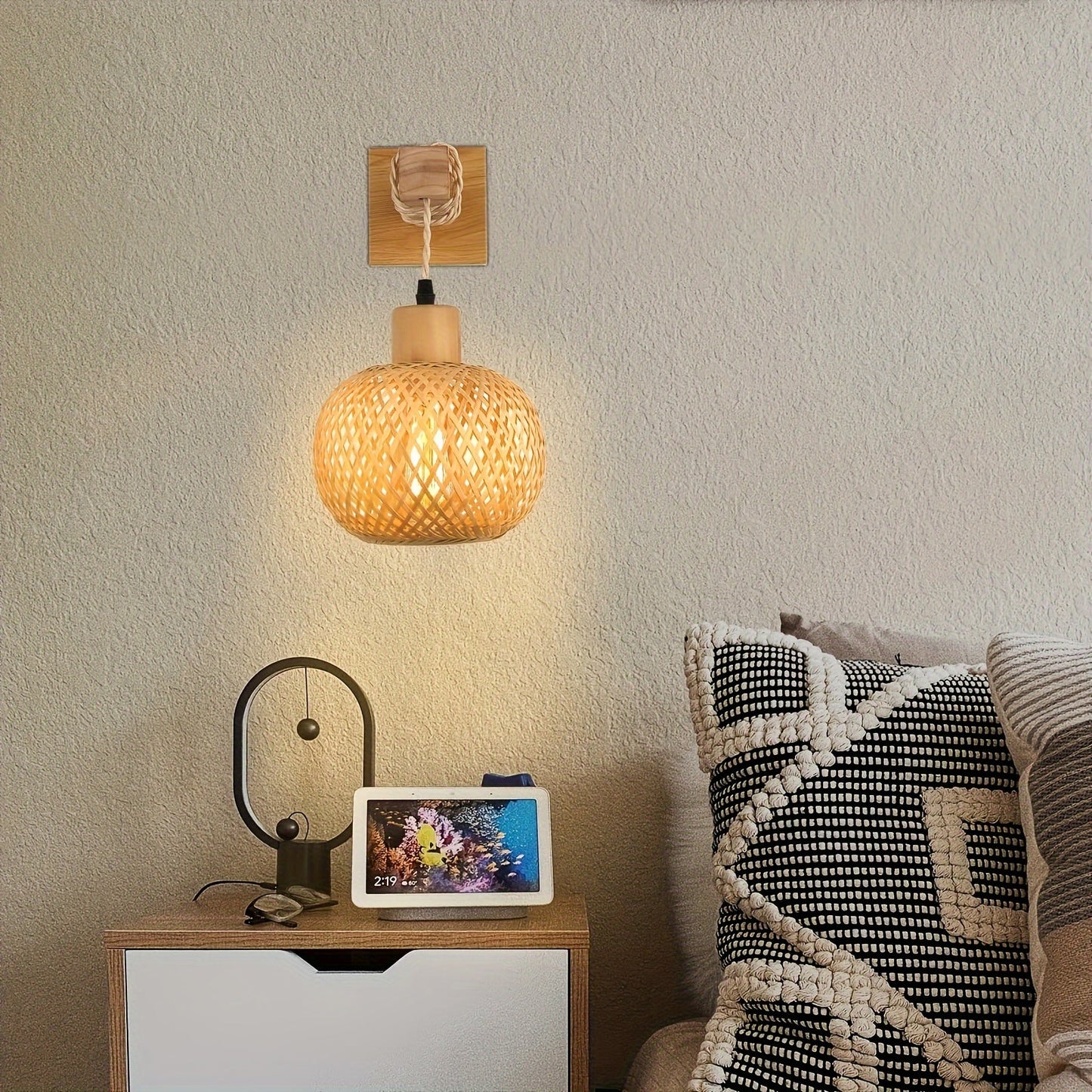 Rattan & Wood Wall Sconce