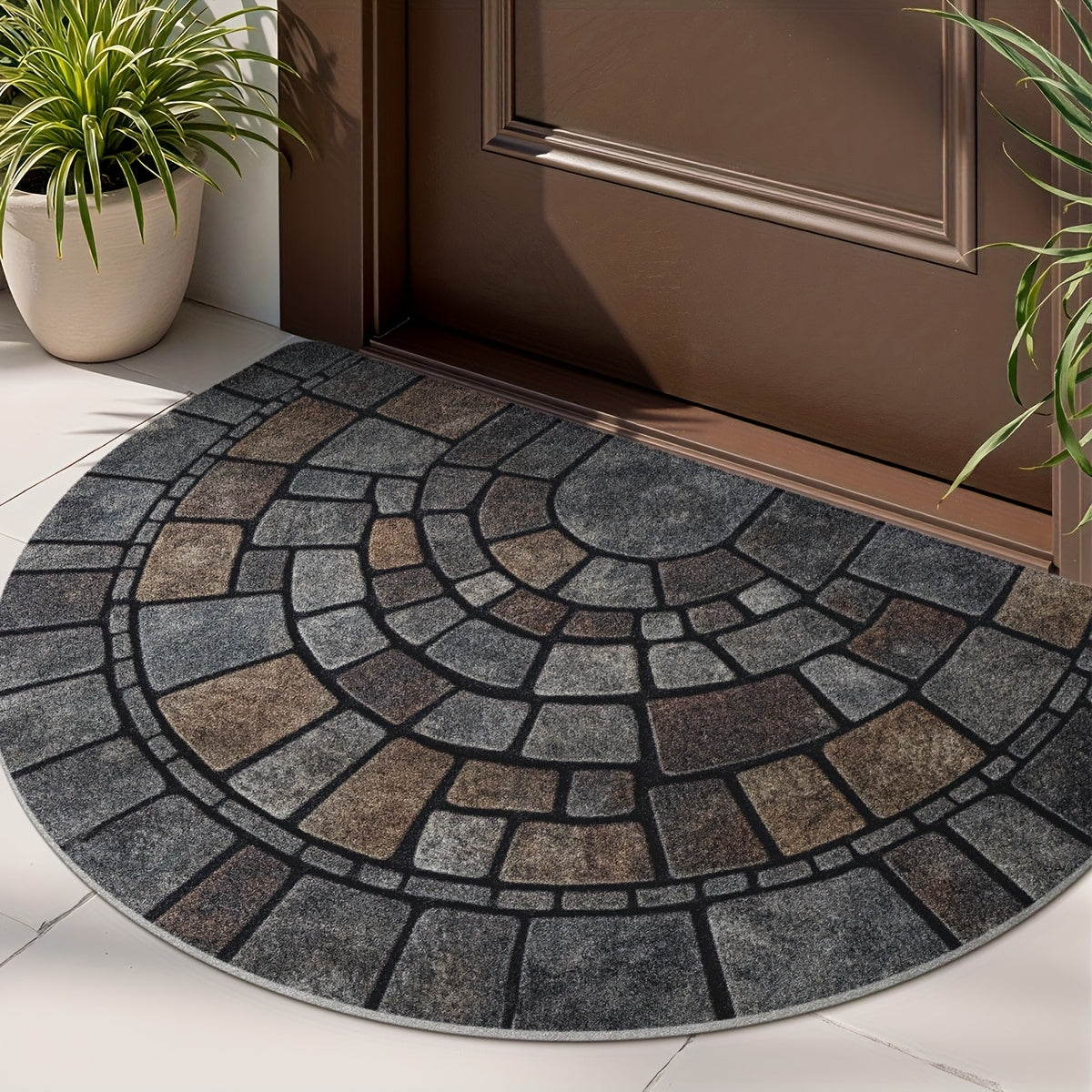 Cobblestone Mosaic Half-Circle Door Mat