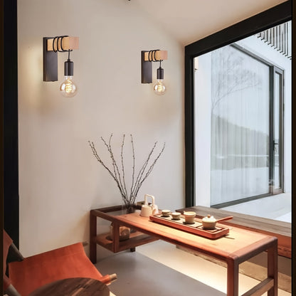 Industrial Wood & Metal Wall Sconce, E27