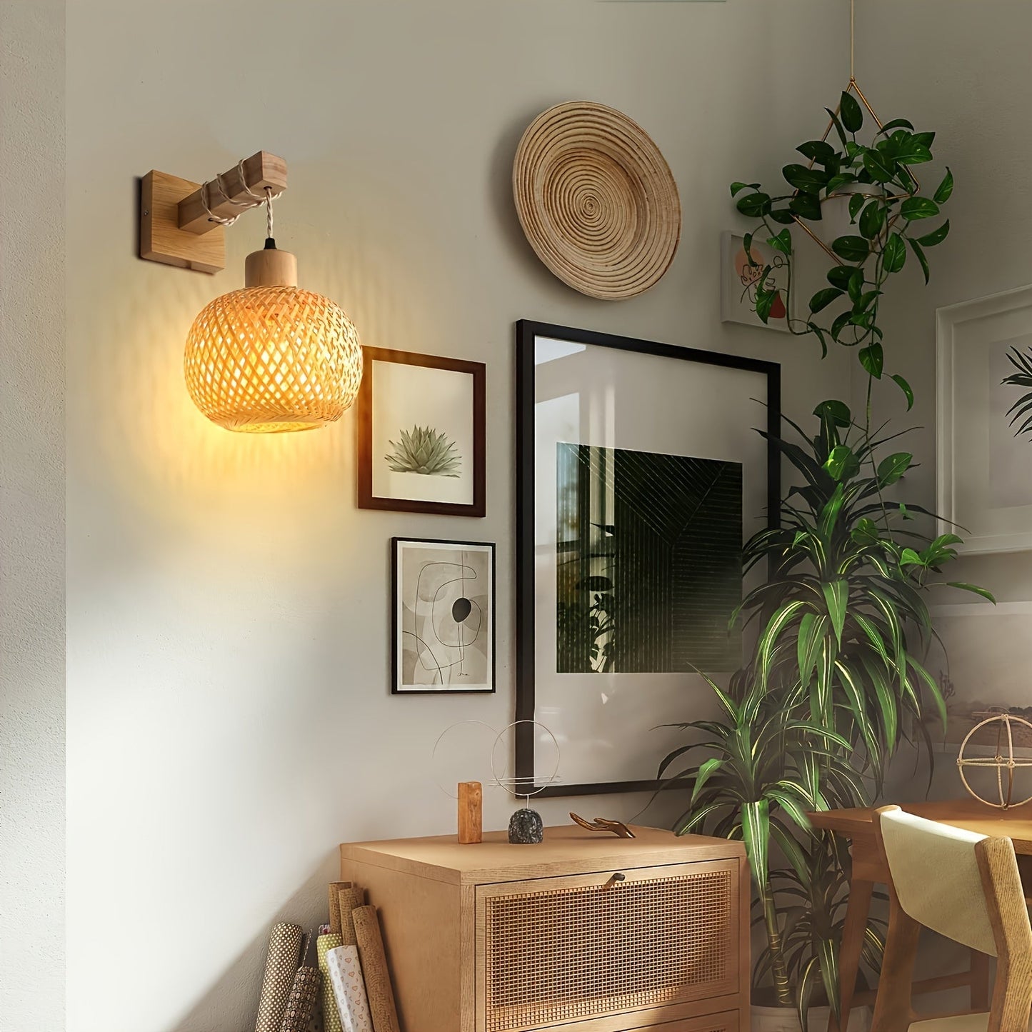 Rattan & Wood Wall Sconce