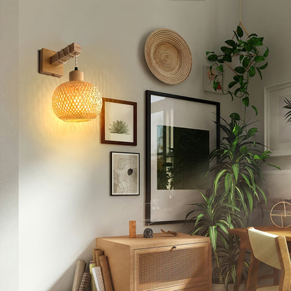 Rattan & Wood Wall Sconce