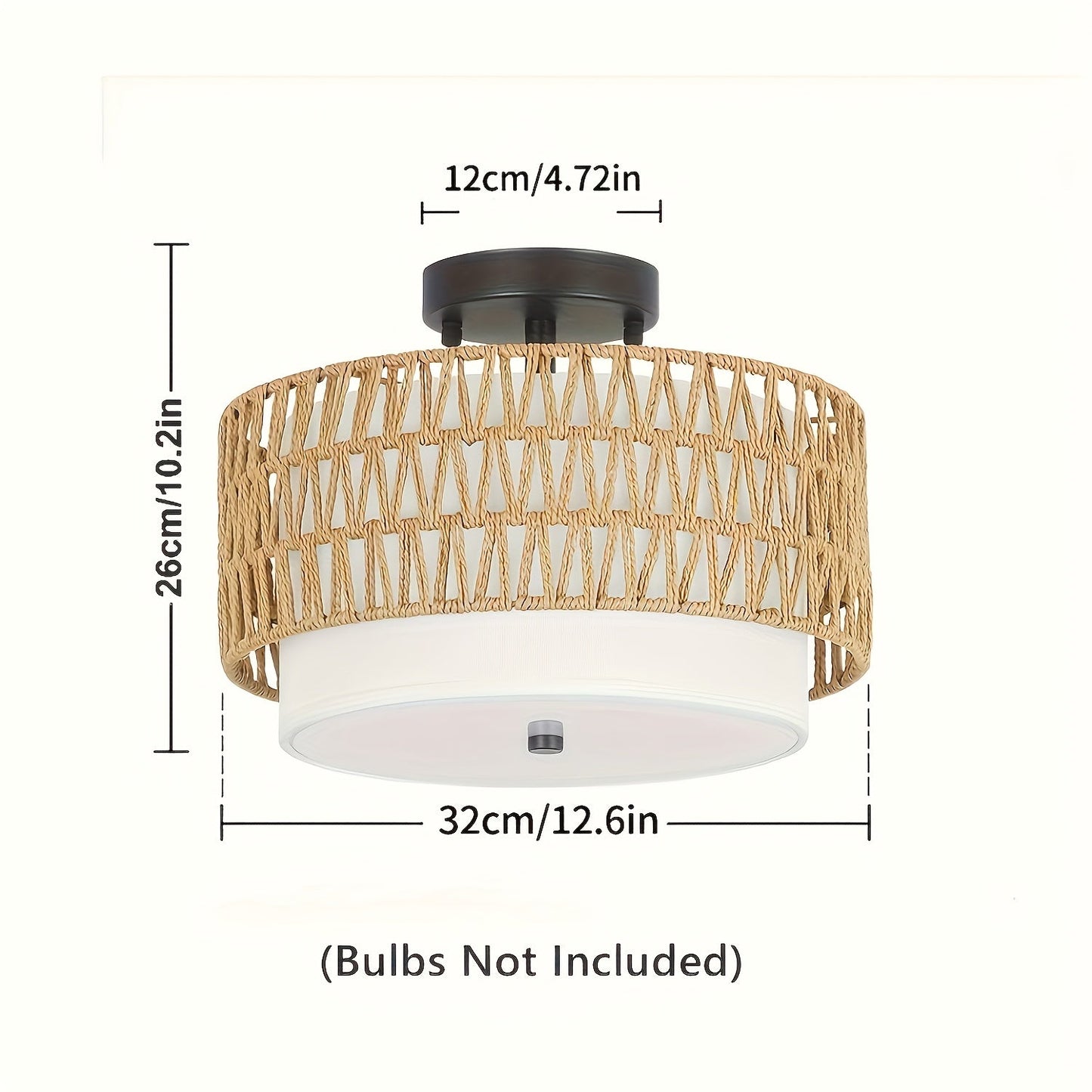 Woven Rattan Ceiling Light with Linen Glow