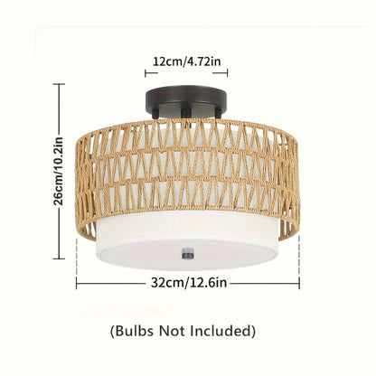 Woven Rattan Ceiling Light with Linen Glow