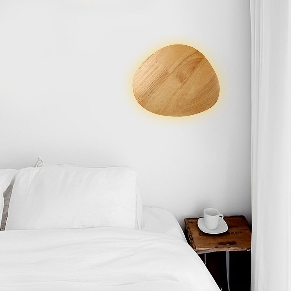 Ergové LED Wall Sconce Oak Wood and Iron Bedside Round or Oval
