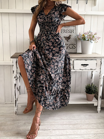 Ruffle-Sleeve A-Line Dress, Elastic Waist