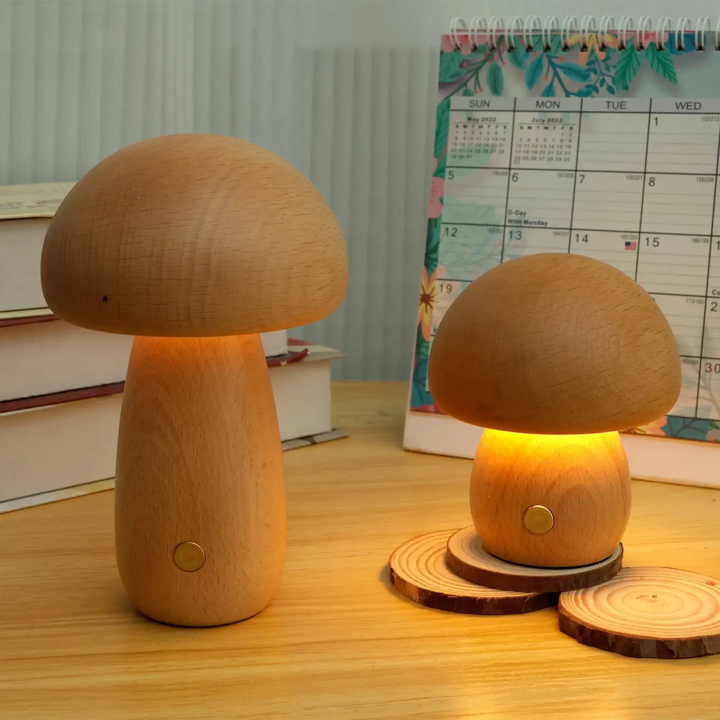 Cordless Wood Mushroom Lamp, Bedside Glow