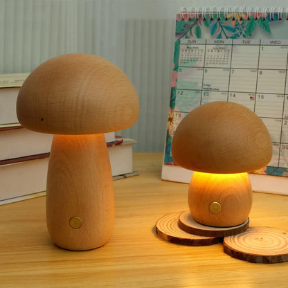 Cordless Wood Mushroom Lamp, Bedside Glow