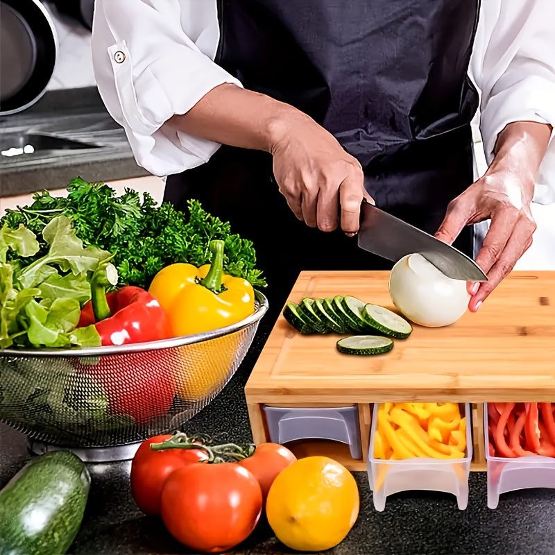 Bamboo Cutting Board with 4 Blades & Trays