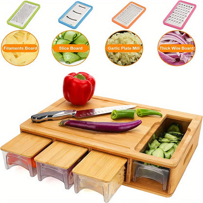 Bamboo Cutting Board with 4 Blades & Trays