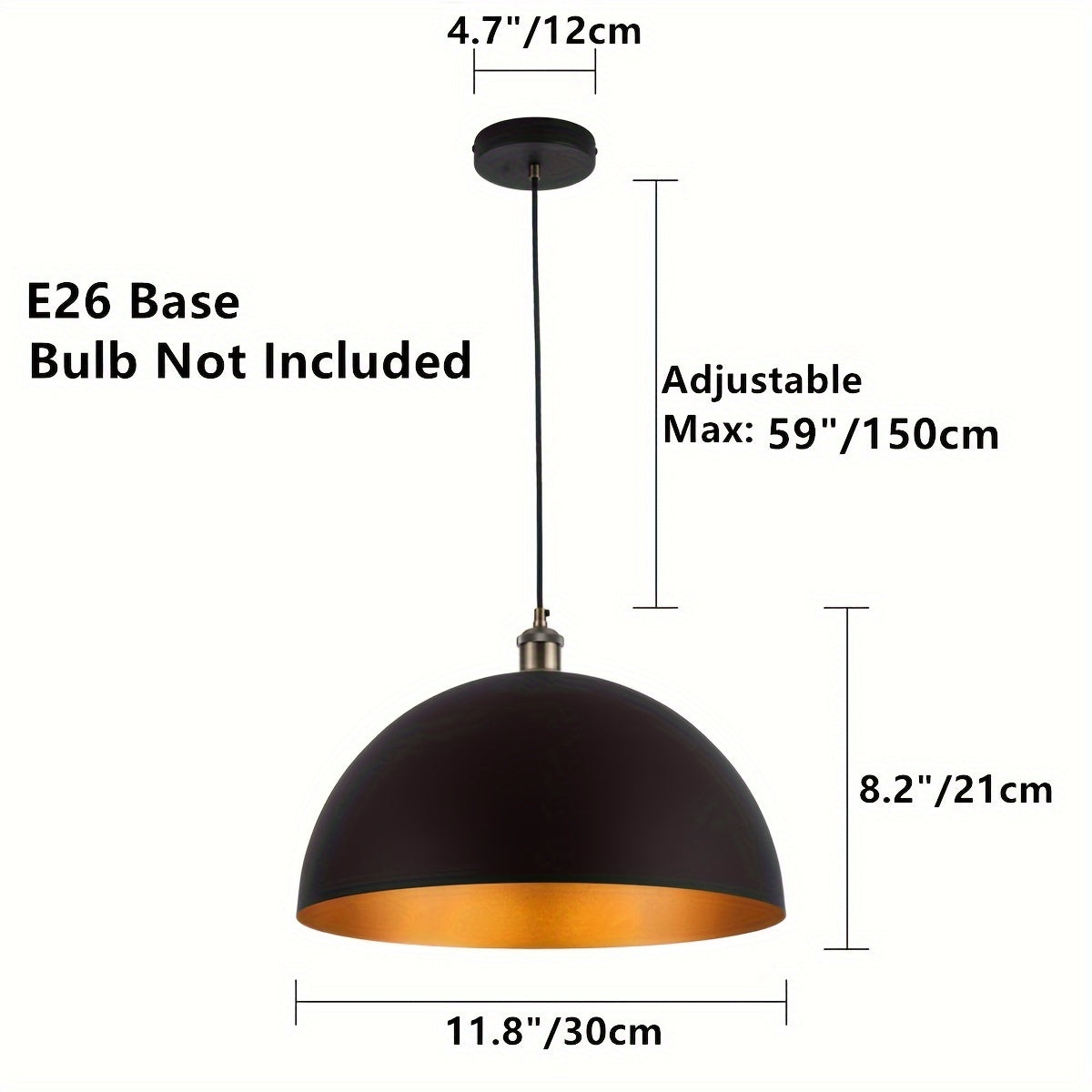 Industrial Black & Gold Dome Pendant