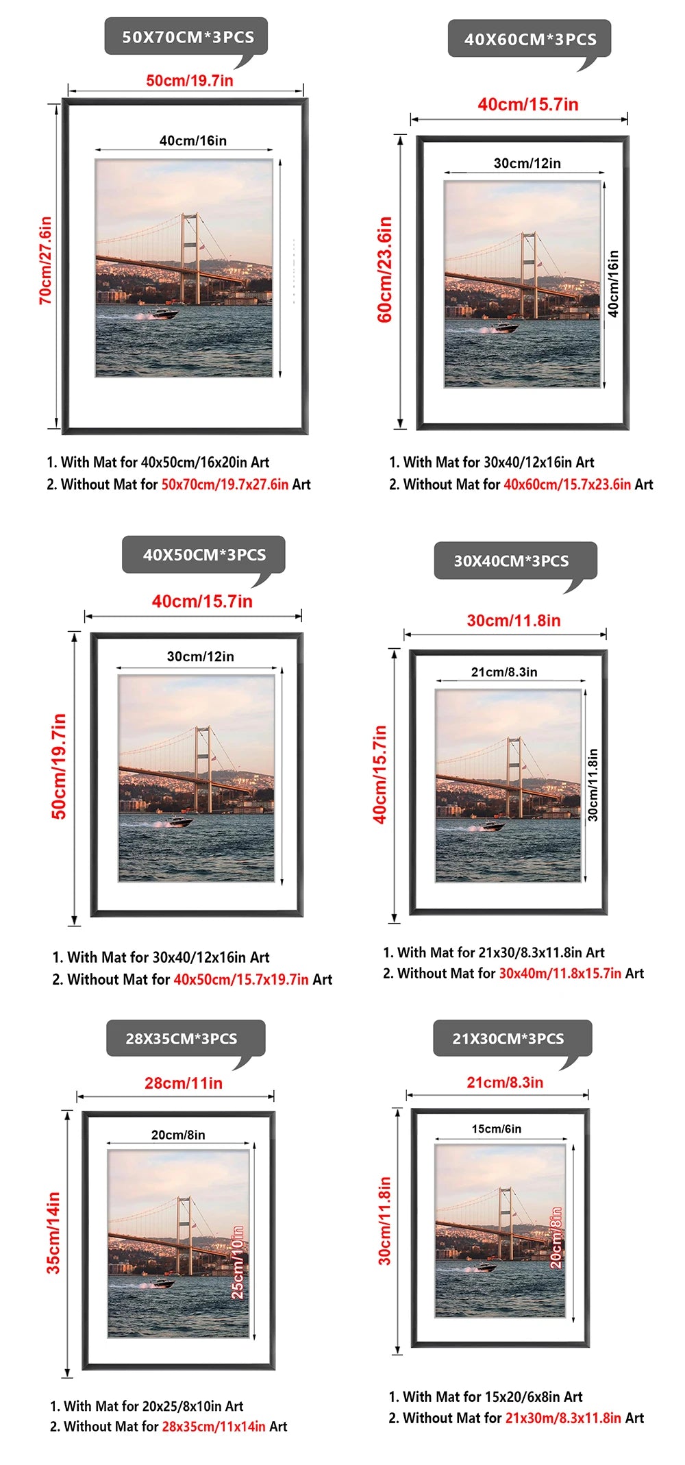 Aluminum Picture Frames Set (3-Pack)